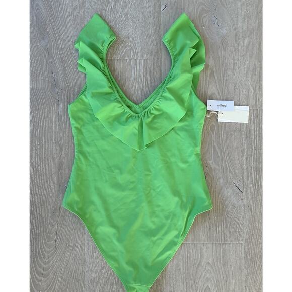 Aritzia Wilfred Danette Neon Ivy Ruffle Swim Bodysuit One Piece Top - Picture 7 of 13